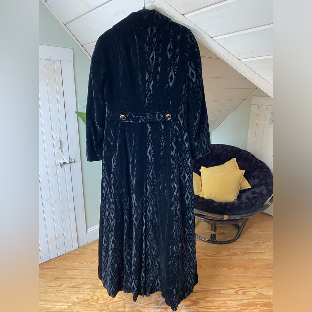 Vintage Count Romi Double Breasted Black Velvet Full Length Coat Size 10 - Picture 5 of 14